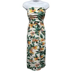 Absolutely Love It Maxi Dress Juniors Sz Medium White Tropical Strapless Pull On